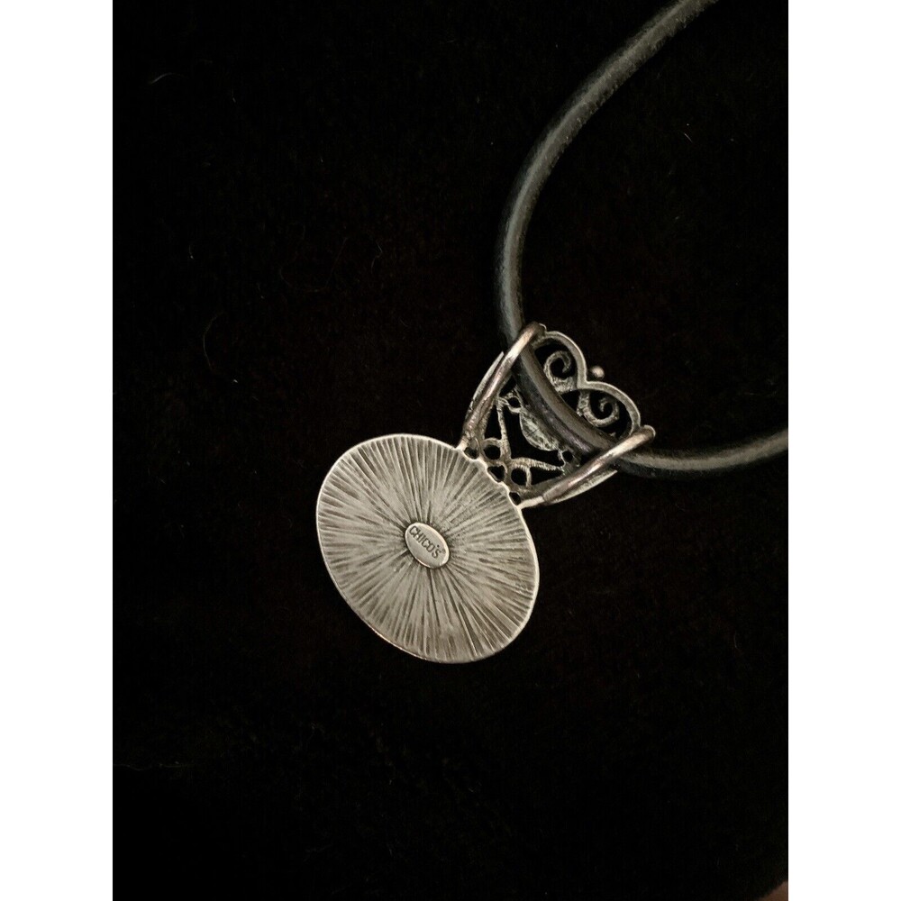 Signed Chico's Red Stone Necklace Pendant Black Cord Adjustable Silvertone - Picture 4 of 7